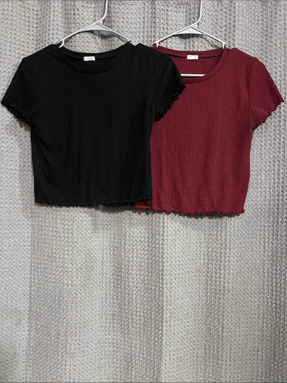 Two Garage Ribbed Crop Tops - Black & Burgundy